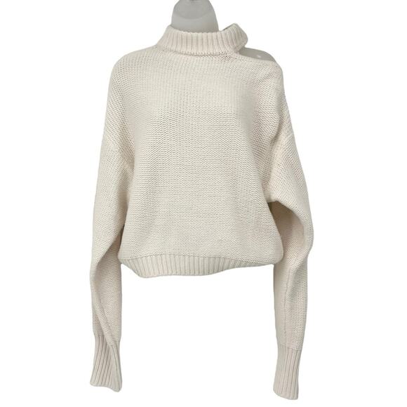 MISA Los Angeles Cream Cutout Shoulder Knit Turtleneck Sweater Size Small NWT - Picture 3 of 8